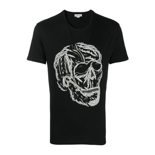 Alexander McQueen/亚历山大麦昆 男装 服饰黑色圆领棉质骷髅印花 男士短袖T恤