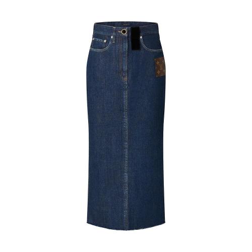  LV路易威登 22年秋冬 女士 半身裙 Jupe longue en denim a empiecement Monogram 1A9X48 1A9X