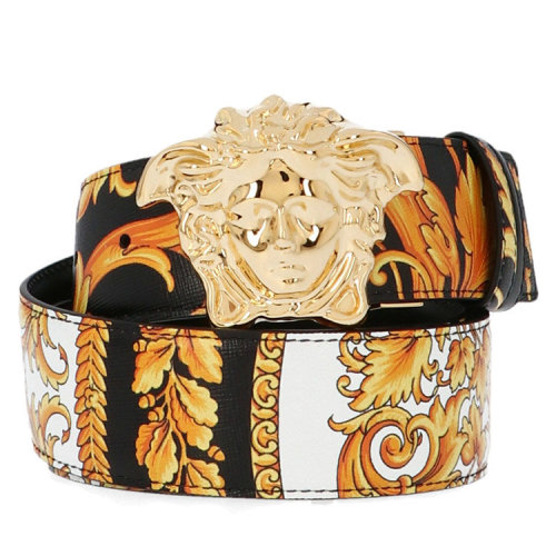 VERSACE/范思哲  男士黑色皮革时尚经典巴洛克印花金色美杜莎头像板扣式皮带腰带  DCU6705-DVTSA8-K400H