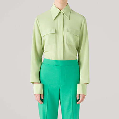 St.John/盛蔷21早秋女士长袖衬衫翻领休闲真丝衬衫K914C22