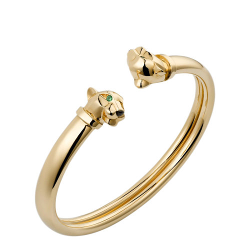 CARTIER/卡地亚 经典PANTHèRE系列 18K金黄金镶嵌缟玛瑙沙弗莱石榴石猎豹手镯N6706117