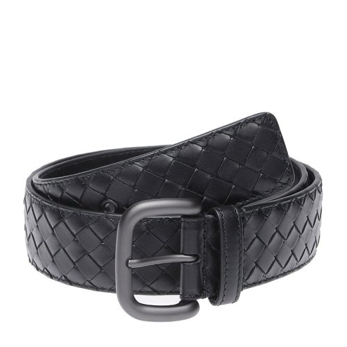 Bottega Veneta/葆蝶家 BV 男士时尚黑色真皮针式带头圆扣经典编织商务休闲皮带腰带 173784-V4650-1000