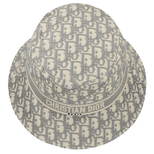 DIOR/迪奥 BOB D-OBLIQUE系列 女士灰色和白色斜纹渔夫帽11DOB923I132_C810