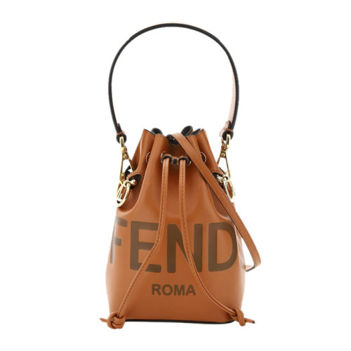 FENDI/芬迪  Mon Tresor系列 女士棕色牛皮LOGO压纹迷你水桶包手提包单肩包斜挎包女包  8BS010-AC9L-F0QVK