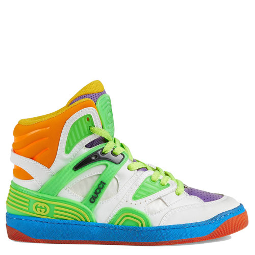 GUCCI/古驰 21年早秋新款Gucci Basket球鞋系列 男士彩色混合面料网格和GG橡胶细节高帮运动鞋6613012SH809062