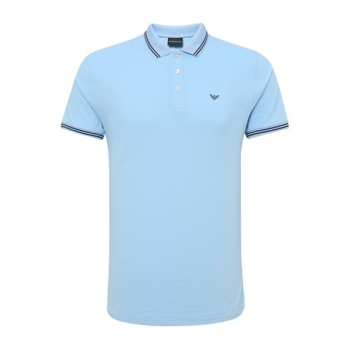 Emporio Armani/安普里奥阿玛尼 时尚鹰标条纹拼接天蓝色男士短POLO  8N1F30_1JPTZ_0781