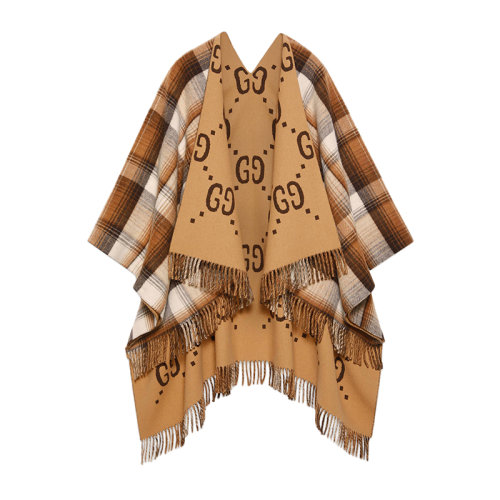  GUCCI/古驰  男女同款棕色双面GG羊毛雨披肩 5531184G2009764