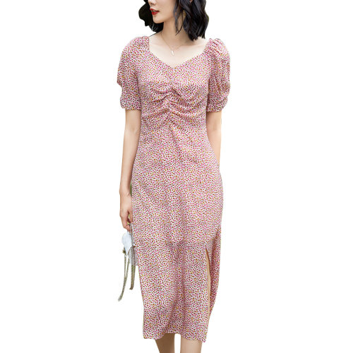 GeleiStory/GeleiStory 春夏新款显瘦气质收腰裙海边度假沙滩裙v领真丝连衣裙  女装＞女士裙装＞女士连衣裙