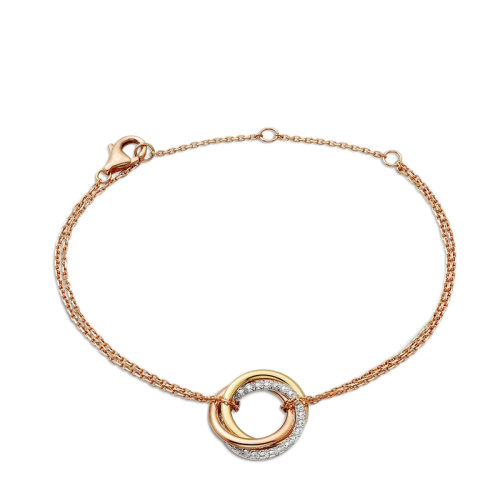 CARTIER/卡地亚 经典TRINITY系列 18K金白金黄金玫瑰金三色环形镶嵌钻石手链B6059017