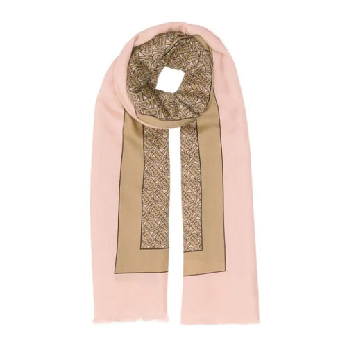 BURBERRY/博柏利 女士围巾徽标印花粉色棕色拼接款柔软保暖围脖围巾 8011868