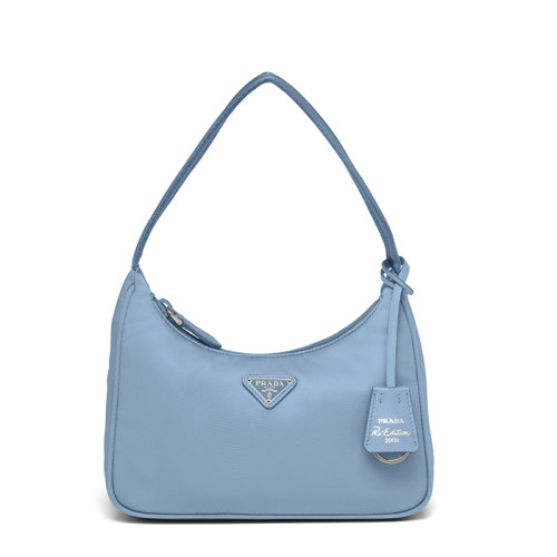 PRADA/普拉达 经典款Re-Edition 2000 系列 女士迷你天空蓝色饰可拆卸徽标吊饰手提腋下hobo包1NE515_RDH0_F0076