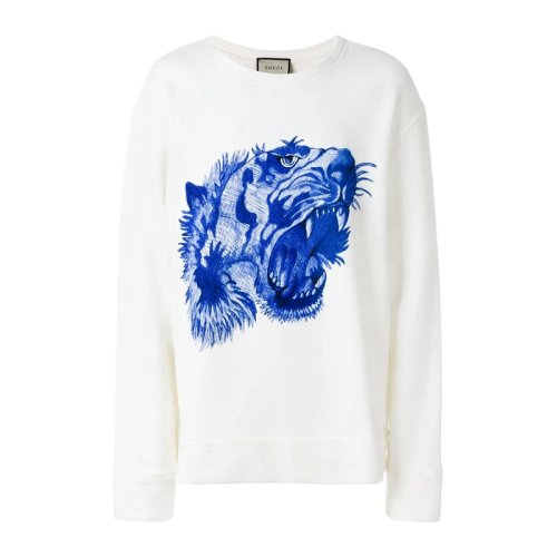 GUCCI/古驰 男装 服饰 白色虎头棉质舒适时尚休闲印花运动衫男士卫衣