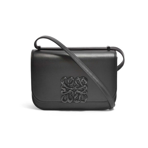 LOEWE/罗意威 22秋冬新款 Goya系列 女士小号黑色丝绸牛皮革磁扣压纹标志亮面同色配件调节肩带肩背斜挎包A896N09X15-1100