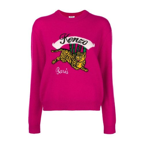 Kenzo 高田贤三  女士纯羊毛卧虎刺绣LOGO绣标时尚休闲羊毛衫毛衣