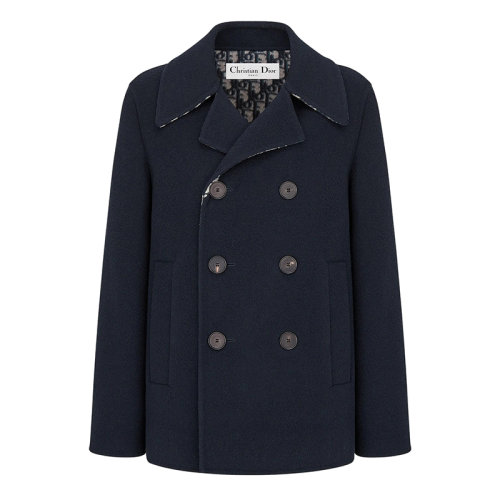 DIOR/迪奥 女士海军蓝色羊毛和桑蚕丝混纺30 MONTAIGNE短款大衣 ?110C08A1375_X5803