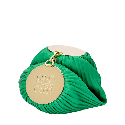 LOEWE/罗意威 22春夏新款 女士丛林绿色褶皱纳帕皮革金色金属饰面手提手链手拿包0010642098