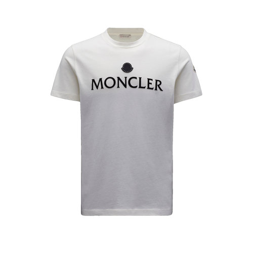 Moncler/蒙克莱 22年秋冬新款 男士蛋壳白色纯棉植绒印花短袖T恤H20918C000078390T032