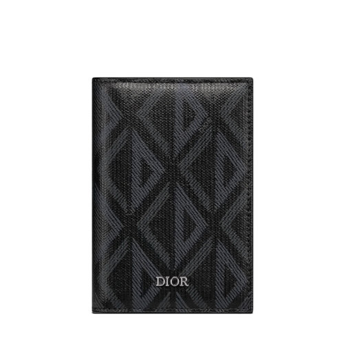 DIOR/迪奥 22春夏新款 男士黑色CD Diamond图案帆布光滑牛皮革双折卡夹卡包2ESCH138DCO_H43E