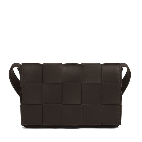 Bottega Veneta/葆蝶家 21新款CASSETTE系列 深巧克力棕色小羊皮双面正交编织单肩斜挎豆腐包578004VMAY12127