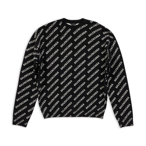 Balenciaga/巴黎世家 22年秋冬新款 男士黑色羊毛迷你徽标圆领长袖罗纹袖口针织衫719654T16601070