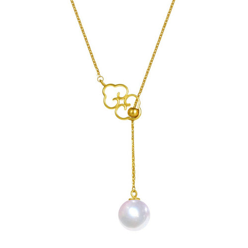 zhuella/珠艾乐 18k黄金日本akoya海水珠平安锁造型项链
