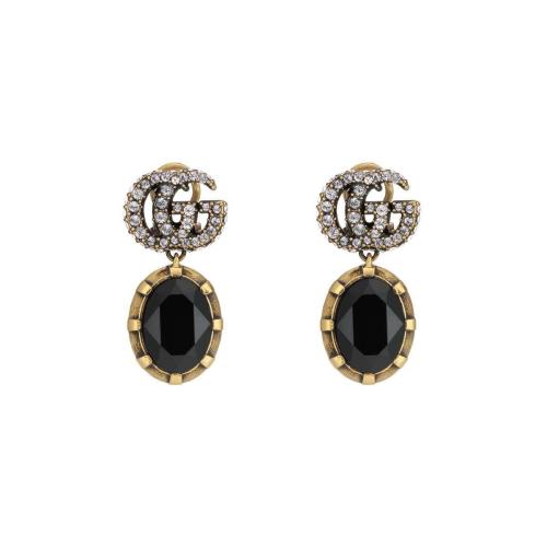 GUCCI古驰 22年秋冬 女士 黑色水晶双G耳环 629659 I4769 8061