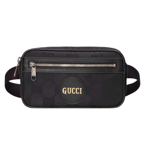 GUCCI/古驰 经典款Off The Grid系列 男士黑色再生尼龙拼皮暗纹老花腰包631341H9HBN1000