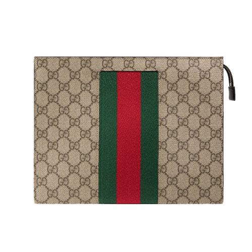 GUCCI/古驰 男包 经典双G印花 红绿织带 男士米色帆布手拿包 475316KHN4N9791