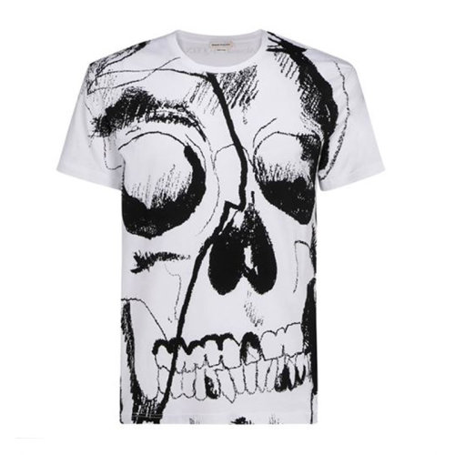 Alexander McQueen 亚历山大·麦昆 男士 服装  白色时尚骷髅头印花T恤 男士短袖T恤