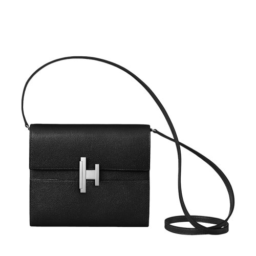 HERMES/爱马仕 Cinhetic To Go系列 女士黑色山羊皮徽标扣可拆卸肩带钱包H077676CK89