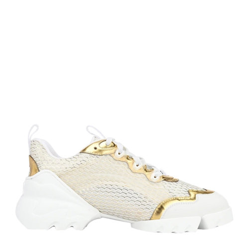 DIOR/迪奥 女士 鞋靴  白黄皮质网格休闲运动鞋 女士休闲运动鞋