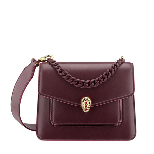 BVLGARI/宝格丽 SERPENTI FOREVER系列 女士小号酒红色纳帕皮翻盖链条蛇头扣单肩斜挎包290985