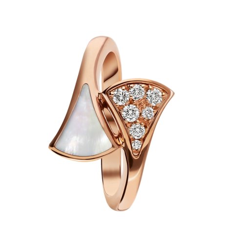 BVLGARI/宝格丽 DIVAS'DREAM经典款白贝母18K金玫瑰金镶钻石 小扇子戒指  353803