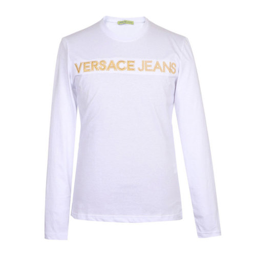VERSACE JEANS/范思哲牛仔 男士白色棉质经典字母徽标印花装饰圆领长袖上衣T恤 B3GSA76E-30134-003