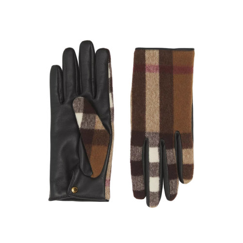 BURBERRY/博柏利 22年早春新款 男士桦木棕羊毛拼羔羊皮格纹手套80502181