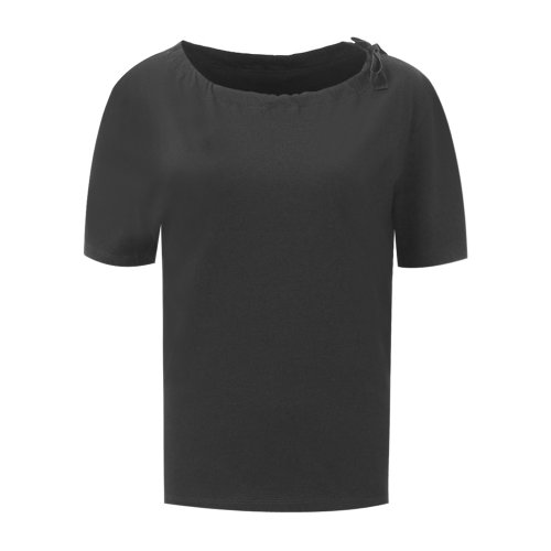 PRADA/普拉达 女士短袖T恤 纯棉系带细节下摆开叉女士圆领短袖T恤