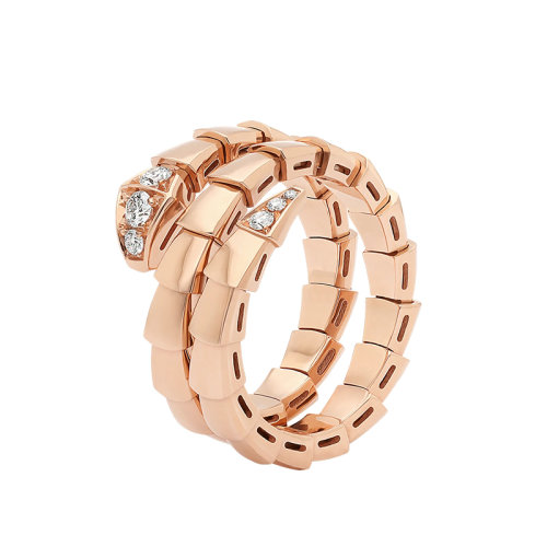 BVLGARI/宝格丽 男女通用SERPENTI VIPER 18K金玫瑰金双层包裹式戒指镶有半密钉钻石蛇形毒蛇戒指 357866