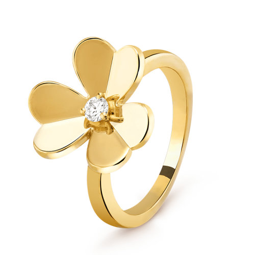 Van Cleef & Arpels/梵克雅宝 经典Frivole系列 18k金黄金镶嵌钻石三瓣花朵戒指VCARP2DS00
