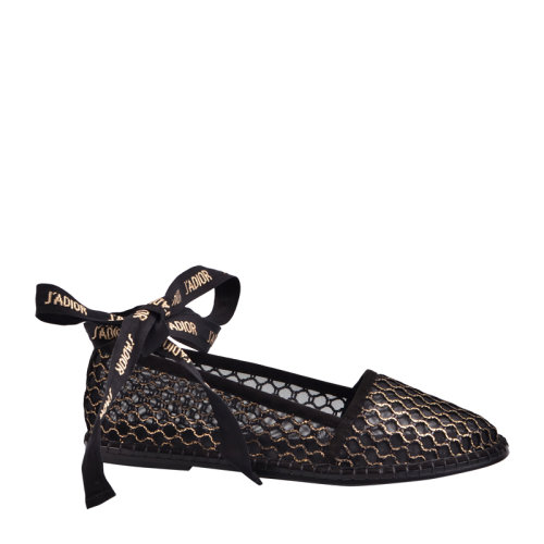 DIOR/迪奥黑色网纱系带平底鞋时尚单鞋KCB069SULS221X 女鞋