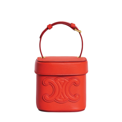 CELINE/赛琳 22春夏新款BOX TRIOMPHE系列 女士小号红色小牛皮凯旋印花金扣手提单肩盒子包199263EFB.27BR
