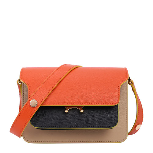 MARNI/玛尼   Trunk系列 女士拼色牛皮单肩包斜挎包风琴包