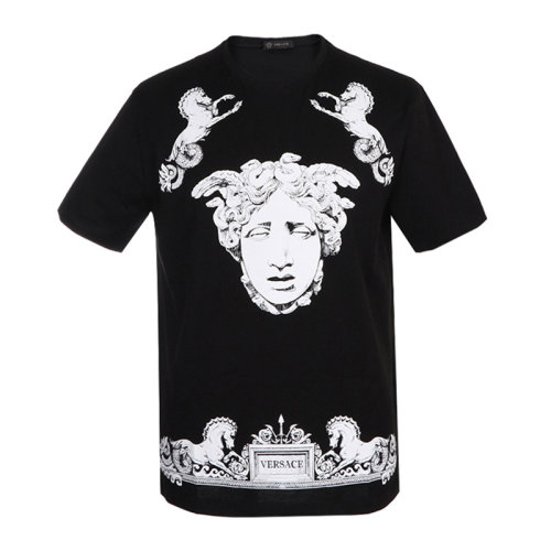 VERSACE 范思哲 男士 服装 圆领黑色美杜莎图案棉质T恤 男士短袖T恤