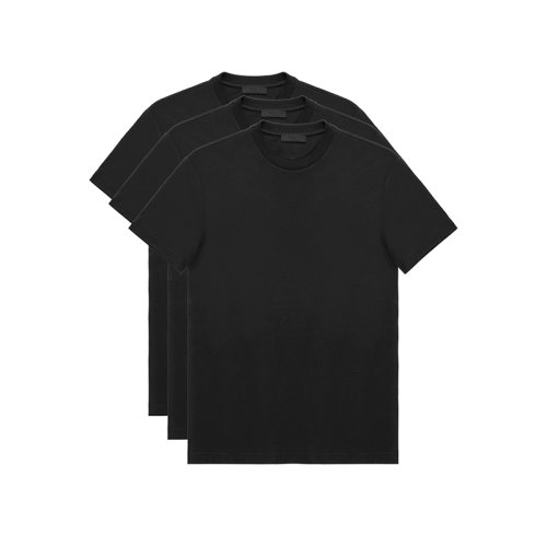 PRADA/普拉达 22年春夏新款 男士黑色纯棉三角徽标圆领短袖T恤三件套UJM492_ILK_F0002_S_181