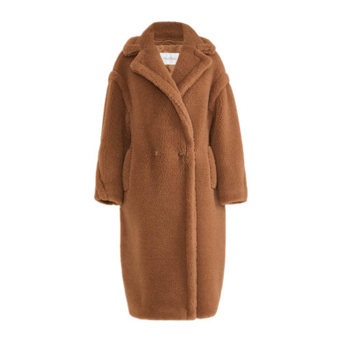 MaxMara/麦丝玛拉 女士棕色骆驼毛混纺真丝经典翻领双排扣开合外套风衣大衣 10161309-600-001