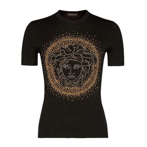 VERSACE/范思哲 女士黑色棉质经典美杜莎头像装饰圆领上衣短袖T恤 A82241-A232123-A1008