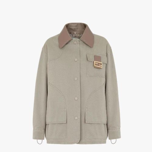  FENDI芬迪 22年秋冬 女士 夹克 鸽子灰粗斜纹布夹克 FJ7331AM34F1J7B