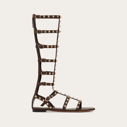  VALENTINO华伦天奴 22年秋冬 女士 平底凉鞋 SANDALES PLATES ROCKSTUD EN CUIR DE VEAU 1W2S0