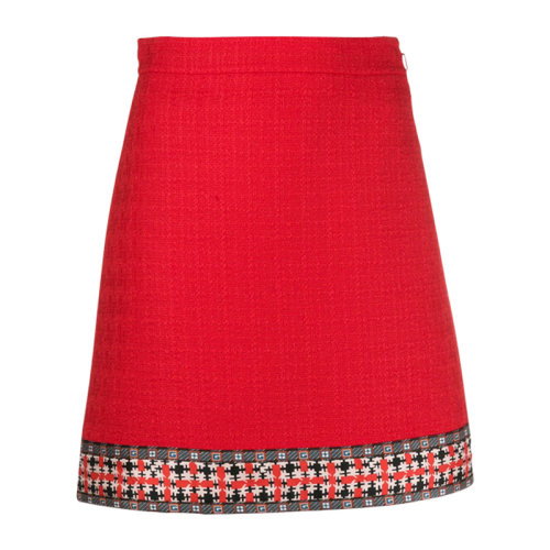 GUCCI/古驰 女装 服装 红色羊毛修身短裙 女士半身裙