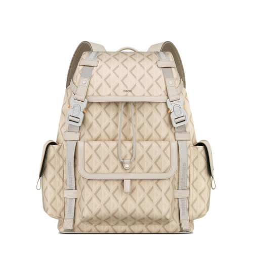 DIOR/迪奥 22春夏新款HIT THE ROAD系列 男士自然色CD Diamond图案帆布皮革饰边翻盖抽绳双肩背包1ESBA163CDP_H110