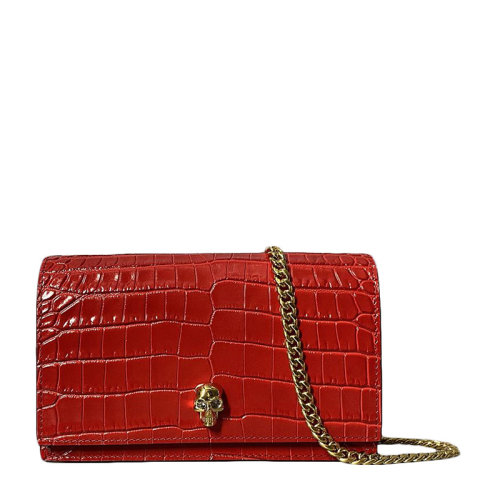 Alexander McQueen/亚历山大麦昆 女士小牛皮鳄鱼纹骷髅头单肩包斜挎包女包 613088-1HB0G多色可选